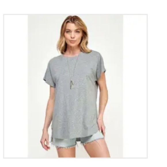CREW NECK DOLMAN SLEEVE FRONT SEAM TOP | LT CHARCOAL - Picture 1 of 1